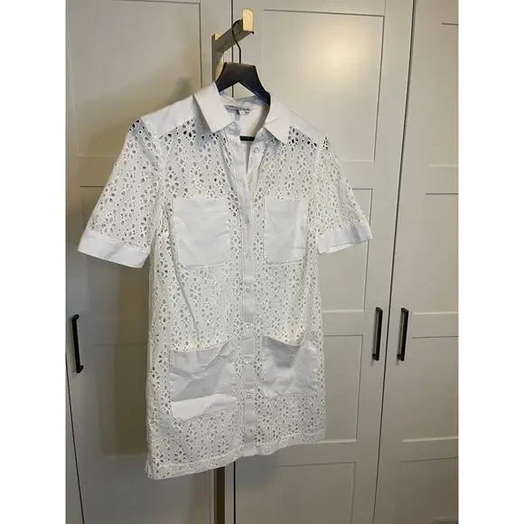 NWOT: Veronica Beard Rafaela Cotton Eyelet Mini Shirtdress - Picture 3 of 9